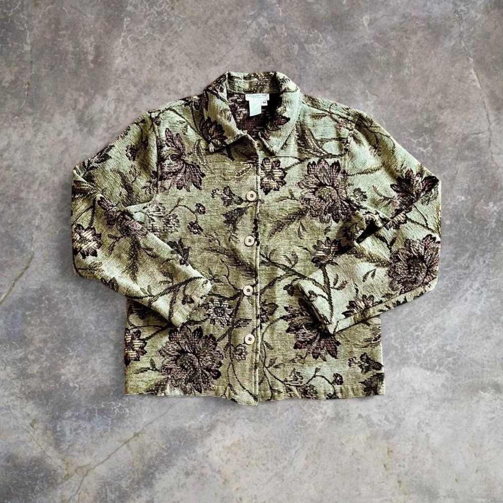 Coldwater Creek tapestry floral jacket in olive green